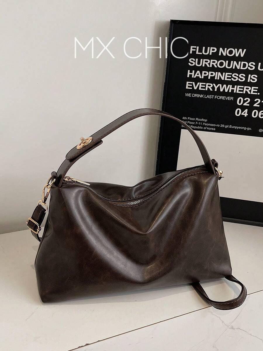 1个女士新款新月形手提包，时尚简约麂皮托特包，适合约会、送礼、通勤、秋冬季购物 - 咖啡 - 查看 1