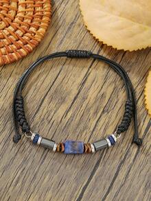 1pc Men's Casual Volcanic Stone & Turquoise Asymmetrical Beaded Bracelet, Suitable For Daily Outfit, Jewelry Gift, Father-Son Matching - Multicolor - View 7