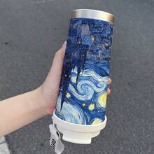 1个，530毫升梵高星夜不锈钢双层真空保温旅行杯，带手柄和吸管，防漏设计，冷热饮皆宜，非常适合办公室、运动、情人节等场合。是户外活动和现代美学的理想之选，它不仅是饮水杯，更是一件艺术品。 - 白色 - 查看 6