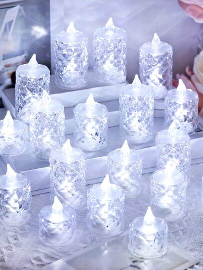 1/3/12/24 piezas Luz de vela LED con forma de diamante de cristal, luz de vela sin llama con pilas, luz de vela decorativa LED con pilas, ideal para decoración de bodas, decoración de mesa de comedor, decoración de festivales, decoración de fiestas navideñas en el hogar, decoración de dormitorio interior, decoración de propuesta, luz de vela decorativa navideña