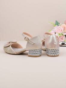 Girls' Formal Dress Shoes, Ballet Flats, Mary Jane Shoes For Pageant, Wedding, Party, Holiday, Suitable For Toddler, Little, Big Girls, Classic Comfortable Versatile Flat Shoes With Glitter, Bow Accent, Suitable For All Seasons