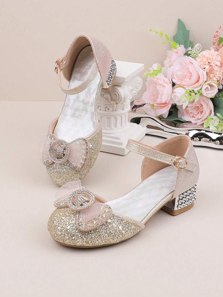 Girls' Formal Dress Shoes, Ballet Flats, Mary Jane Shoes For Pageant, Wedding, Party, Holiday, Suitable For Toddler, Little, Big Girls, Classic Comfortable Versatile Flat Shoes With Glitter, Bow Accent, Suitable For All Seasons