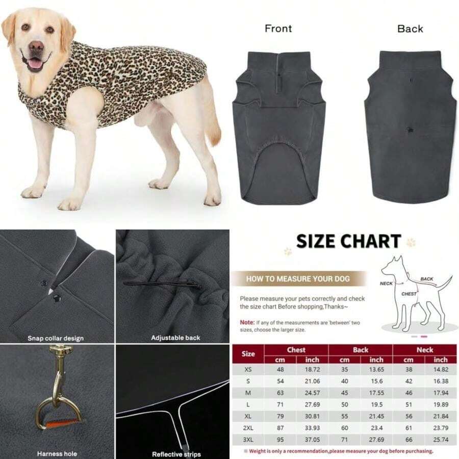 Chaleco Polar para Perro, Suéter Cálido, Chaqueta Polar, Abrigos de Invierno con Ropa Reflectante para Clima Frío(Leopard print M) - Multicolor - Ver 1