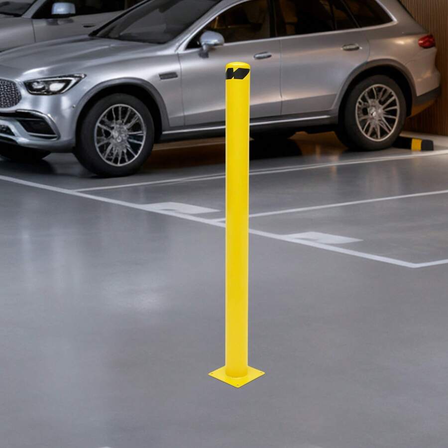 LianDu-US Bollard Post, Industrial Yellow Powder Coated Steel Bollards With 4 Bolts And 1 Roll Floor Tape For Entrances, Parking Lots, Sidewalks, Bike Paths, 60*4.5in - Yellow - View 1