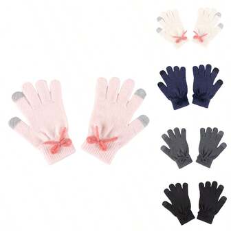 Girls Winter Knitted Warm Elastic Plush Unicorn Fingerless Gloves, Suitable For Children And Toddlers