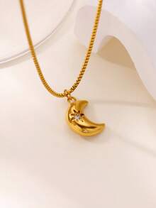 优雅的星月吊坠项链，金色防褪色盒式链项链，适合女性佩戴，也可作为伴娘首饰、穆斯林饰品或送给闺蜜的圣诞礼物。 - 不銹鋼 - 查看 10