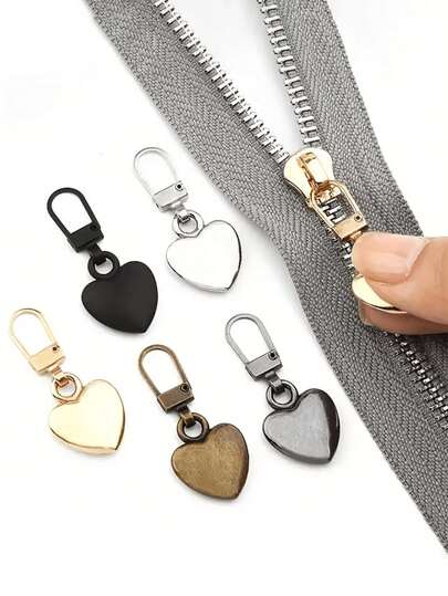 5pcs Heart-Shaped Detachable Metal Zipper Pulls, Zipper Repair Kit, Suitable For Luggage, Handbags, Backpacks, Jackets, Wallets, Shoes, Clothing Zipper Replacement, 1 Set