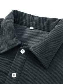Camisa polo de manga larga con cuello de pana para hombre, ajuste holgado informal de un solo color, para primavera y otoño - Gris Claro - Ver 3