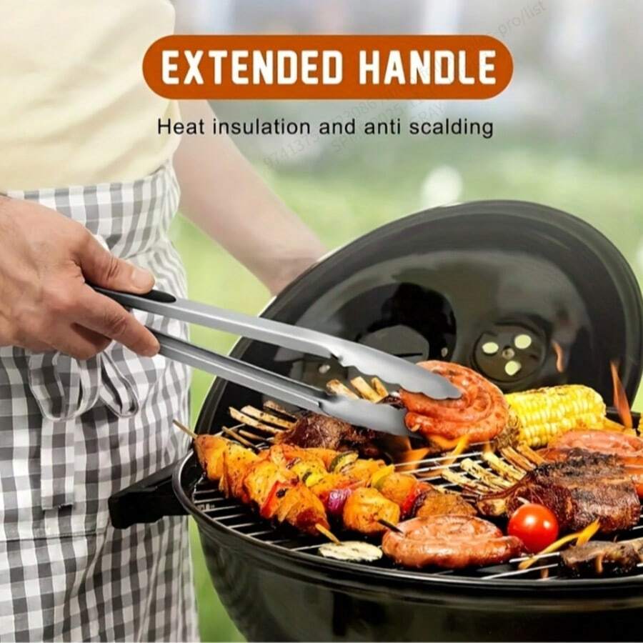 1 Anti-Slip And Heat-Resistant Stainless Steel Food Tongs, Durable, Suitable For Meat, Salad, Bread, Barbecue, Buffet, Cookware, Essential Kitchen Tools