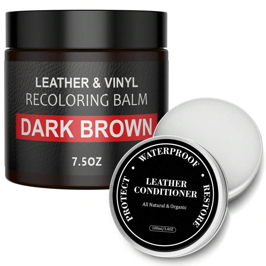 Leather Recoloring Balm With 100ML Leather Conditioner, Dark Brown Leather Repair Kit For Furniture, Leather Dye, Leather Scratch Repair, Leather Couch Paint - Dark Brown - View 1