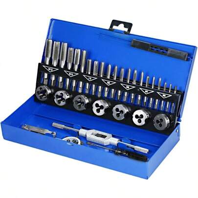 RAYWE Tap And Die Set, 32 PCS HSS Tap And Die Set Metric Wrench Cut M3 - M12 Hand Threading Tungsten Carbide Tap Die Screw Thread Making Bit Set Engineer Kit With Metal Case