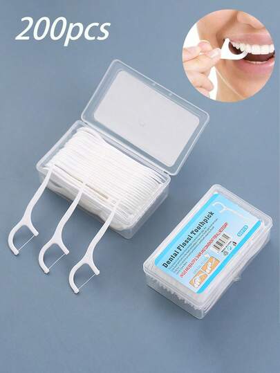 200/100 piezas Juego de hilo dental con cepillo de dientes, para limpieza e higiene oral, hilo dental en caja, 50 piezas de palillos de hilo dental de plástico, hilo dental multifunción, palillos de hilo dental portátiles en caja