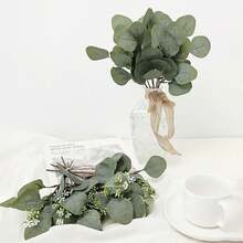 10/50 ورقة نباتية اصطناعية من نبات الأوكالبتوس، مناسبة للمنزل والحديقة الخارجية وهدايا عيد الحب والعام الجديد، أوراق شجر دولار فضية مزيفة بكميات كبيرة، لون رمادي أخضر، طويلة، مناسبة للأعراس والمناسبات والترتيبات الزهرية - أخضر - مشاهدة 5