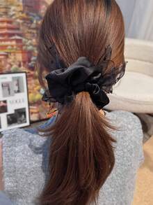 topshiny 1pc Satin Polka Dot Bow Scrunchie, Fashionable And Versatile Hair Accessory Hair Ties ,Scrunchy Hair Ties - Multicolor - View 3