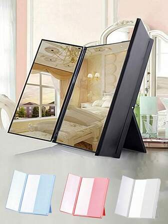 مرآة سيارة قابلة للطي ثلاثية الطي، مرآة مكياج قابلة للطي متعددة الألوان على طراز Ins الجديد، قابلة للطي وتوفير المساحة، أداة تجميل زخرفية داخلية، مناسبة للسفر والغرفة والصالة، هدية للأصدقاء والعائلة والحبيبة وعيد الأم وعيد الحب