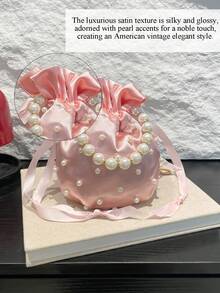 Mini Pearl Handbag Bucket Bag Stylish And Elegant Shoulder Bag Crossbody Bag Pearl Beaded Evening Bag Clutch Wallet Chain Bag Soft Satin Material Suitable For Commuting, Gatherings, Dinners, Parties And Other Occasions Christmas Gift Birthday Gift Perfect Choice For Women's Graduation Gifts Valentine's Day Gifts - 白色 - 查看 11