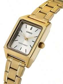 Casio Đồng hồ đeo tay nữ bằng thép không gỉ LTP-V007G-9E | Máy quartz Nhật Bản, chống nước 30M, vỏ vuông nhỏ gọn, mặt số vàng, vạch chỉ giờ dạng thanh - Thích hợp cho công sở, thường ngày, dự tiệc và làm quà tặng. - Vàng - Xem 2