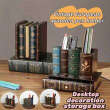 1 Stück Vintage Europäischer Holz Stifthalter, Aufbewahrung & Organisation: Büroorganisator für Zuhause, Stifthalter Box, Spender Behälter, Retro nostalgischer Stiftbecher, Holz Fake Bücher, multifunktionaler süßer kreativer Stifthalter mit Schublade - Schreibtischorganizer und dekorative Aufbewahrungsbox, Schulsachen, Büromaterial, Geschenk für Familie und Freunde, Geburtstagsgeschenk, Valentinstag Geschenk, Neujahrgeschenk, Urlaubsgeschenk