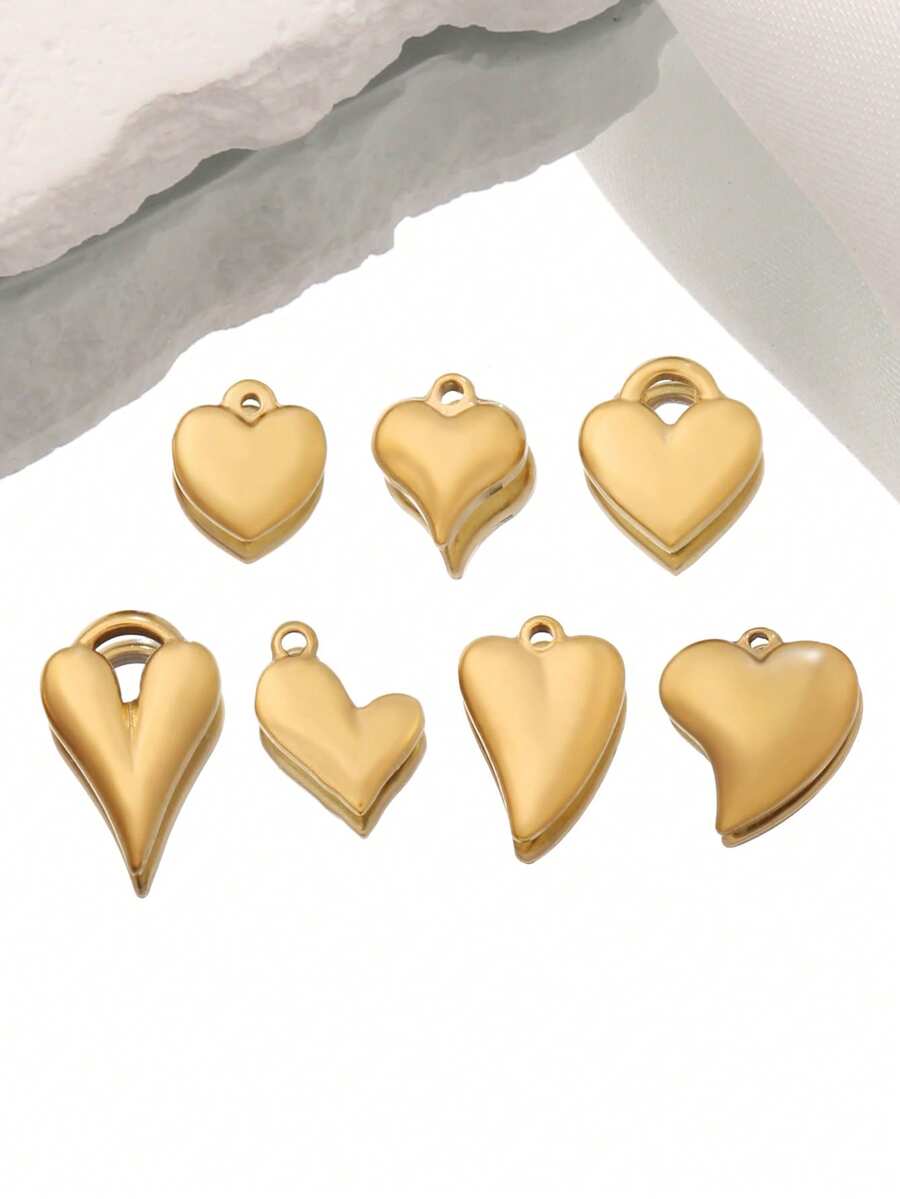 3 piezas de encantos de acero inoxidable con forma de corazón para hacer joyas DIY, hallazgos, aretes, pulseras, collares, decoración colgante - colgante - Ver 1