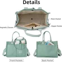 Tote Bags Canvas Tote Purse Crossbody With Pockets Top Handle Shoulder Satchel Bag For Women Christmas Gifts - 薄荷綠 - 查看 5