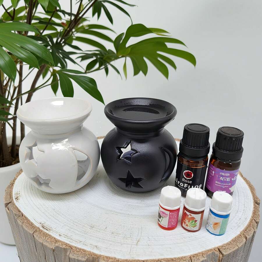 Ceramic 2-Star One-Hole Aroma Essential Oil Burner, Suitable As Gift - Multicolor - View 1