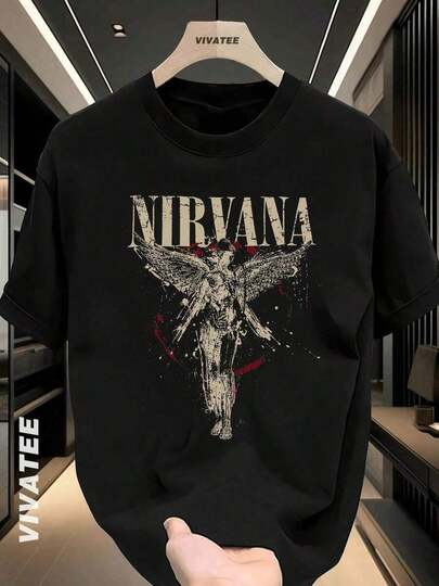 Camiseta informal para hombre con estampado de "" y ángel alado. Camiseta cómoda y suave de manga corta, 100 % algodón, 220 g, ideal para primavera y verano, unisex.