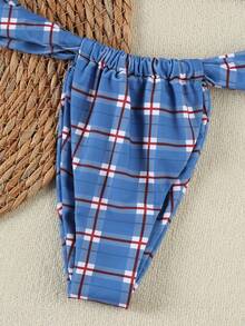 Bộ bikini hai mảnh cổ trễ họa tiết kẻ caro xanh dương kiểu retro dành cho nữ, phong cách cá tính, gợi cảm cho kỳ nghỉ biển, mùa hè xuân 2026. - Nhiều màu - Xem 5