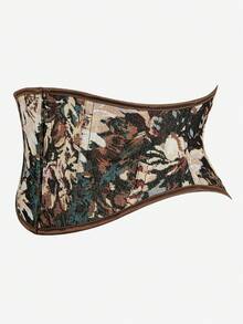 15.5cm High Waist Trainer Underbust Corset, Colorful Printed Overbust Shaper Cincher 3-Hook Waist Belt For Women - Brown - View 2