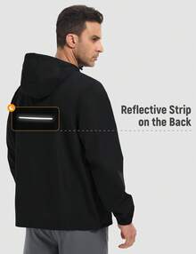 baleaf Men's Rain Jacket Water Resistant Hiking Windbreaker Packable Running Golf Gear Hood Raincoat Reflective - Đen 19-4007TPG - Xem 2