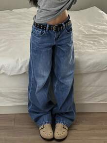 Women's Vintage Loose Straight Leg Baggy Jeans - Dark - View 3