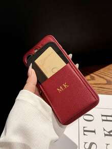 1-Piece Personalized Luxury Lychee-Textured Flip Card Holder Leather Phone Case, Customizable With Initials And Name, Suitable For Apple 17, 16, 15, 14, 13, 12, 11 Pro Max, 16 Plus, 17 Air, Full-Coverage Lens Protection Phone Case.