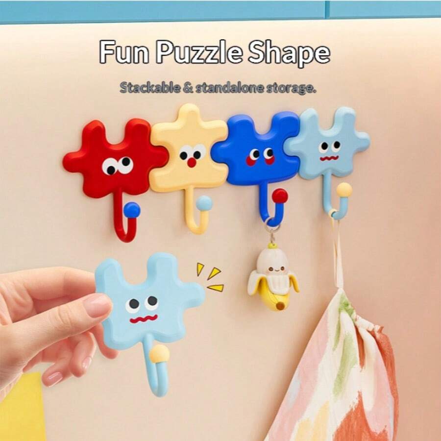 Dopamin Puzzle Haken: Starke Tragfähigkeit, ohne Bohren, multifunktionaler selbstklebender wandmontierter Türhaken für Badezimmer und Zuhause - keine Spuren, wasserdicht und rostbeständig, platzsparende Organisation im Eingangsbereich, Küche, Waschküche, Kleiderschrank, vielseitiger Halter für Handtücher, Bademäntel, Schlüssel, Tassen, Kabel und kleine Accessoires, modernes minimalistisches Design, hochwertiger Klebstoff, einfache Installation, Kunststoff- und Metallkonstruktion - Verschiedenfarbig - Übersicht 1