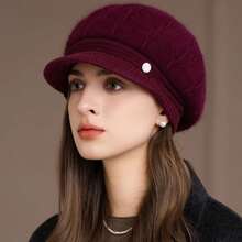 New Fashion Winter Hat For Women With Brim, Dandy Fur-Lined Plush Hats For Women, Casual Rabbit Fur Blend Knitted Hat - Khaki - View 5
