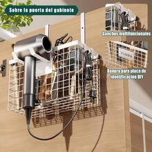 Soporte para Secadora de Cabello Adhesivo Porta Secadora de Cabello Aluminio Organizador de Secadora Puertas de Gabinete Estante para Secador de Pelo Inoxidable Blanco - Blanco - Ver 4