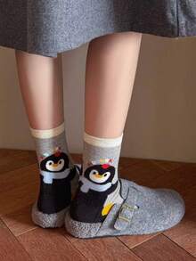 1/4 双可爱卡通企鹅百搭舒适中筒袜，秋冬圣诞礼物 - 彩色 - 查看 8