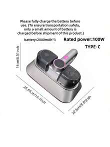 1pc Portable Handheld Dust Mite Remover, Home Dust Mite Vacuum Cleaner For Sofa, Mattress, Keyboard, Carpet Cleaning, 2000mAh*3/100W/70dB/6KPa (Please Charge It Fully Before Use To Ensure Sufficient Suction Power)