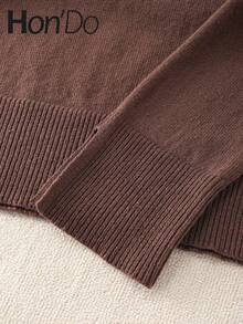 Jersey de punto acanalado sólido Hon'Do 2026, blusa de mujer, de moda casual y cómoda, de longitud regular, ligeramente elástico, de manga larga, adecuado para Navidad/Acción de Gracias/Días festivos/Oficina/Diario/Citas y viajes, también una opción ideal para el otoño/invierno de las mujeres