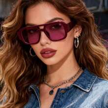 Burgundy Oversized Square With Pink Tinted Lenses - Statement Shades Fashion-Forward Women - 彩色 - 查看 5