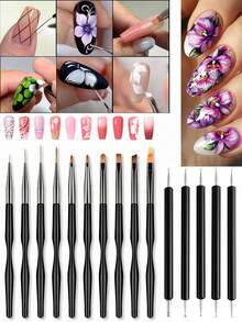 15/10pcs Professional Nail Art Brush Set, Gradient Tie Dye Dotting Pen - Multicolor - View 1