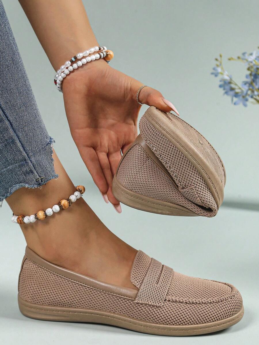 1 Pair Fashionable Minimalist Slip-On Lightweight Non-Slip Durable Casual Shoes, Suitable For Teenagers, Campus Wear, Versatile - Khaki - View 1