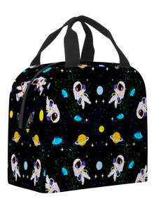 New Insulated Lunch Bag, Kids Thermal Lunch Box And Tote Bag, Polyester Exterior, Insulated Cotton Middle Layer, Foil Lining, Zipper Closure, Leakproof, Large Capacity, Reusable Lunch Bag, Astronaut Pattern For Boys & Girls, Back To School Printed Lunch Box Bag, New Year Kids Gift, Personalized Gift, Suitable For Travel, Camping, Work, School - one-size - View 2