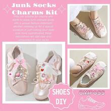 Junk Socks Charms Kit, 133PCS Shoe Charms Sneakers, Sock Jewelry Charms Brooches And Pins Women To Decorate Junk Socks, Hats - Pink - View 4