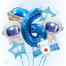 7pcs Astronaut Balloon Decoration Set - For Birthday, Party, Space Theme Decor - Includes 32inch Blue Number 1,2,3,4,5,6 Balloons, Suitable For 1st Birthday - No Power Required To Float - Fit For Boys Astronomy Party - All Season Celebration Decor, Space Themed Design, Balloons - Blue - View 13