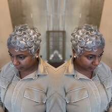 Silvery Gray Pixie Cut Curly Wave Human Hair Wig For Women, Short Loose Wave Style, Glueless Rose Net Cap, Non-Lace Pixie Cut Wigs For Women, With Bangs Ideal Mommy Wig Perfect For Daily Use Wear, Halloween Costumes, Christmas - SSilver Gray - View 6