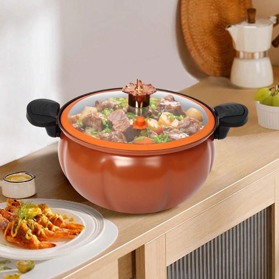 Micro Pressure Cooker - 8L Pumpkin Shaped Pot With Non-Stick Coating For Easy Cooking And Cleaning, Perfect For Home And Dorm Use - Orange - View 1