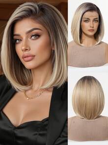 13*4 High Definition Lace Front Wig, 10 Inch Ombre Short Wavy Lace Wig, 120% Density, Premium Handmade Lace Wig For Women, Heat Resistant Synthetic Lace Wig, Suitable For All Occasions And Daily Wear, Easy To Wear, Perfect Gift For Girls During Holidays - Ombre - View 13