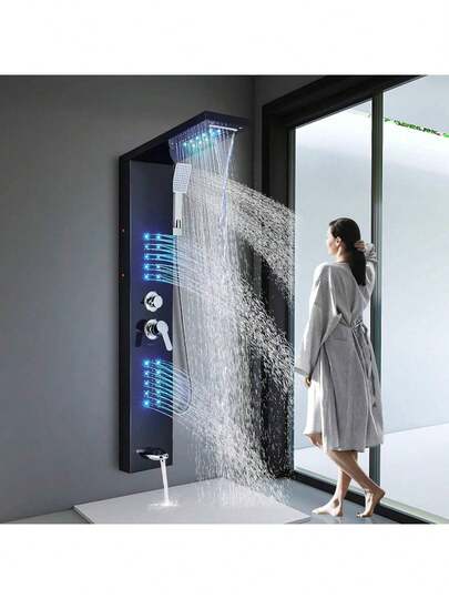 Shower System 5 Functions Bathtub Shower Set,Hydromassage Post LED Stainless Steel Shower Post,