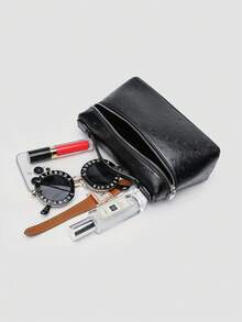 1 pieza Bolso de hombro cuadrado de unicolor con textura de grano de litchi en PU, pequeño bolso de mano para mujer, adecuado para combinar con diaria, salidas, compras, fiestas, bol - Negro 2 - Ver 8
