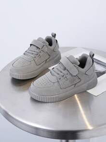 1 Pair Spring/Autumn New Kids' Sports Shoes, Hook And Loop Closure Easy On/Off, Boys/Girls Fashion Versatile Anti-Slip Casual Sneakers - Grey - View 4