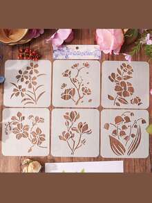 6pcs/Set Simple White PET Flower Outline Drawing Template DIY Flower Hollow Drawing Template Color Drawing Portable Drawing Template Tool - 18*13.8cm - View 9